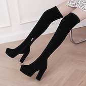 cheap Platform Boots-Women&#039;s Black Over-the-Knee Platform High Heel Boots with Side Zipper, Sexy Gothic Style for Night Out and Party Wear