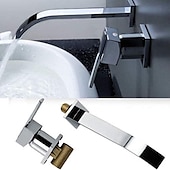 abordables Soporte para pared-Grifos para lavabo de baño, cascada de latón, estilo moderno, montaje en pared, monomando, dos orificios, acabado cromado, grifo de baño con interruptor frío y caliente
