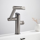 abordables Robinets de lavabo-Robinet de lavabo de salle de bain, robinet de lavabo multifonction à affichage numérique, robinet de bain rotatif à un trou en laiton (blanc/gris pistolet/noir)