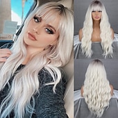 baratos Perucas de festa-Peruca Longa Ondulada Vermelha com Franja Peruca Sintética Longo Cabelo Vermelho para Mulheres Vermelho Vinho Cacheado Fantasia Peruca Borgonha para Uso em Festas Dia a Dia Perucas de Halloween