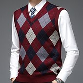 voordelige pullover voor heren-Voor heren Trui Trui vest Herenkleding Truien Stoppen Geribd breien Gebreid Kleurenblok V-hals Modern eigentijds Vrije tijd Werk Alledaagse kleding Kleding Mouwloos Winter Lente &amp; Herfst Kameel Wijn