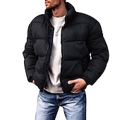 お買い得  メンズダウン＆パーカー-男性用 冬物コート 冬物ジャケット パフジャケット カーディガン ポケット ジッパーポケット お出かけ カジュアル／普段着 ハイキング 防風 ウォーム 冬 ピュアカラー ブラック ルビーレッド ライトグレー アーミーグリーン パファージャケット