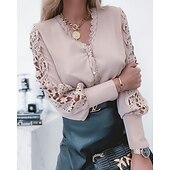 preiswerte Spitzenoberteile-Damen Hemd Bluse Weiße Ötenoberteile Schwarz Weiß Rosa Glatt Spitze Ausgeschnitten Langarm Arbeit Täglich Geschäftlich Elegant Brautkleider schlicht V Ausschnitt Standard S