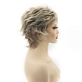 economico parrucca più vecchia-parrucche corte bionde pixie cut per donne bianche parrucche sintetiche bionde ombre marrone scuro parrucca dall&#039;aspetto naturale