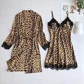 ieftine Seturi noapte pentru femei-pijamale dama halate rochie cămașă de noapte cămașă de noapte 2 piese leopard simplu retro petrecere fierbinte acasă zilnic respirabil cadou v sârmă pantaloni scurți fără mâneci imprimeu primăvară