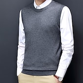 cheap Men&#039;s Pullover Sweater-Men&#039;s Sweater Vest Dress Sweater Wool Sweater Pullover Sweater Jumper Ribbed Knit Knitted Solid Color Crew Neck Keep Warm Modern Contemporary Work Daily Wear Clothing Apparel Sleeveless Spring &amp;  Fall