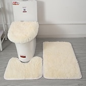 お買い得  浴室ラグマット3点セット-3点セット ソフト無地バスマット 滑り止め ノンスリップ バス WC カーペット 長方形 U字型 バスルーム トイレ ラグ フロアマット ドアマット
