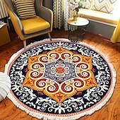 preiswerte Wohn- und Schlafzimmerteppiche-Runder Teppich mit Mandala-Quaste im Ethno-Stil, Wohnzimmer, Schlafzimmer, Couchtisch, Bodenmatte