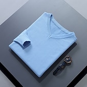 abordables Pull col rond-Homme Pull Chandail Pull en laine Pullover A côtes Tricoter Découpé Tricoté Couleur unie Col V Garder au chaud Moderne contemporain Travail Usage quotidien Vêtement Tenue Automne hiver Chameau Vin S