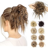 abordables Chignons-chignon ébouriffé chignon désordonné extensions de chignon avec élastique élastique queue de cheval chouchous pour femme (mélange brun blond clair)