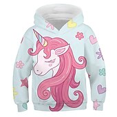 economico Cartone animato 3D della ragazza-Bambino Da ragazza Felpa con cappuccio Animali Informale Manica lunga Tasche stile sveglio 7-13 anni Autunno Multicolore Nero Rosa