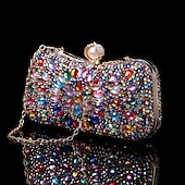 olcso Retikülök és estélyi táskák-női többszínű kristályos estélyi clutch – luxus strasszos kézitáska gyöngykapoccsal és láncpánttal gálákra, esküvőkre és hivatalos eseményekre