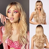 cheap Synthetic Trendy Wigs-Barbiecore Movie Wigs Blonde Highlight Wigs for Women 26 Inch Long Curly Synthetic Wigs Middle Part Blonde Highlights Hair Wigs Loose Wavy Wigs Heat Resistant