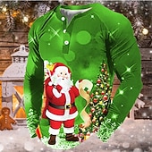 maglietta di natale camicia henley da uomo t shirt tee tee grafica babbo natale henley verde blu arancione rosso 3d stampa all'aperto natale manica lunga patchwork button-down abbigliamento economico Vestito da Babbo Natale-maglietta di natale camicia henley da uomo t shirt tee tee grafica babbo natale henley verde blu arancione rosso 3d stampa all'aperto natale manica lunga patchwork button-down abbigliamento