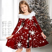preiswerte Weihnachtskleider für Kinder-kinderkleidung Mädchen Kleid Stern Farbverlauf Langarm Casual Pelzkragen Rundhalsausschnitt Elegant bezaubernd Polyester Übers Knie Casual kleid Schaukelkleid A Linie Kleid Herbst Winter 3-10 Jahre