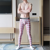 お買い得  スリープボトム-男性用 長袖アンダーシャツ あったかインナー サーマルパンツ グリッド / タータンチェック グラフィック ベーシック シンプル カジュアル 家 日常 コットン ウォーム 高通気性 ロングパンツ パンツ 弾性ウエスト 冬 秋 レイクブルー ブルー