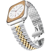 cheap Apple Watch Bands-Link Bracelet Compatible with Apple Watch band 38mm 40mm 41mm 42mm 44mm 45mm 49mm Men Two Tone Metal Clasp Stainless Steel Strap Replacement Wristband for iwatch Ultra 2 Series 9 8 7 SE 6 5 4 3 2 1