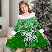 economico Abiti natalizi per bambini-Bambino Da ragazza Vestito Abito fiocco di neve Animali Farfalla Manica lunga Informale Colletto di pelliccia Girocollo Adorabile Giornaliero Poliestere Sopra il ginocchio Abito casual Vestito