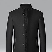 billiga Trenchcoat för män-Herr Vinterkappa Yllekappa Rock Företag Dagliga kläder Vinter Ylle Håller värmen Utomhus Ytterkläder Kläder Mode Uppvärmning Solid färg Ficka Kinakrage Enkelknäppt