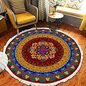 preiswerte Wohn- und Schlafzimmerteppiche-Runder Teppich mit Mandala-Quaste im Ethno-Stil, Wohnzimmer, Schlafzimmer, Couchtisch, Bodenmatte