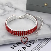 cheap Dog Collars, Harnesses &amp; Leashes-2 Pcs Three Row Elastic Pet Diamond Necklace Love Pendant Chain Cat Dog Collar Pet Supplies Small Dog Accessories
