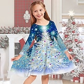 abordables Vestido con visión brillante en 3D-Niños Chica Vestido de Navidad Vestido Vestido de copo de nieve Copo Manga Larga Regalos de Navidad Casual Cuello redondo Adorable Diario Poliéster Sobre la rodilla Vestido informal Vestido de