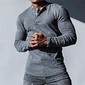 preiswerte Lässiges Henley-T-Shirt-Herren T-Shirt mit Knöpfen T Shirt Langarmshirt Langarm Henley Frühling &amp; Herbst Einfach Designer Basic Lässig Button-Down Straße Sport Ferien Schwarz Weiß Grau Top T-Shirt für Herren