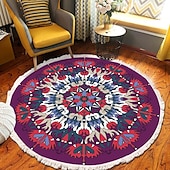 preiswerte Wohn- und Schlafzimmerteppiche-Runder Teppich mit Mandala-Quaste im Ethno-Stil, Wohnzimmer, Schlafzimmer, Couchtisch, Bodenmatte