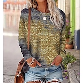 Χαμηλού Κόστους Boho t-shirt-Γυναικεία Μπλουζάκι Γραφική Βίντατζ Etnic Μακρυμάνικο Στρογγυλή Λαιμόκοψη Κανονικά μπλουζάκια Καθημερινά Σαββατοκύριακο Στάμπα Ρουμπίνι Θαλασσί Βυσσινί Πορτοκαλί Πράσινο του τριφυλλιού