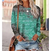 Χαμηλού Κόστους Boho t-shirt-Γυναικεία Μπλουζάκι Γραφική Βίντατζ Etnic Μακρυμάνικο Στρογγυλή Λαιμόκοψη Κανονικά μπλουζάκια Καθημερινά Σαββατοκύριακο Στάμπα Ρουμπίνι Θαλασσί Βυσσινί Πορτοκαλί Πράσινο του τριφυλλιού