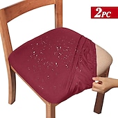 abordables Funda de silla-2 fundas de asiento para comedor, color burdeos, impermeables, elásticas, con respaldo alto, fundas de licra para asiento de silla con banda elástica para boda