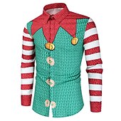 abordables Tenue de Père Noël-chemises imprimées père noël pour hommes chemises père noël imprimés graphiques rabattu blanc / noir vert vert clair noir / rouge rouge impression 3D rue manches longues boutonnée vêtements imprimés