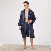 voordelige Ochtendjassen-Voor heren Grote maten Gewaad Zijden jurk Badjassen Zijden Kimono 2-delig Golven Eenvoudig Comfortabel Huis Dagelijks Faux Zijde Polyester Geschenk Revers Lange mouw Gewaad Top Korte broek Zak
