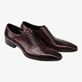 cheap Formal-Men&#039;s Black Faux Leather Oxford Dress Shoes - Classic Cap Toe Design with Brogue Detailing, Perfect for Formal Events, Weddings, and Business Attire