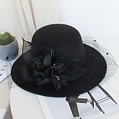 tanie Kapelusze na przyjęcia-Czapki Sztuczne pióra Mieszanka Poli / Bawełny Melonik Kapelusz bucket Kapelusz Fedora Codzienny Święto Kentucky Derby koktajl Królewski Astcot Styl vintage Elegancja Z Pióro Haft nakładany Winieta