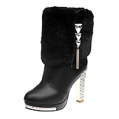 cheap Snow &amp; Winter Boots-Women&#039;s White Faux Fur Ankle Boots with Rhinestone Heels - Elegant Winter High Heels for Parties and Special Occasions