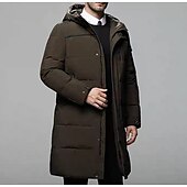 お買い得  メンズダウン＆パーカー-男性用 冬物コート ダウン パフジャケット パーカー アウトドア ビジネス キャンピング＆ハイキング ロング カジュアル 普段着 カジュアル 防風 保温 冬 ピュアカラー ブラック ブラウン グレー パファージャケット