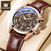 levne Quartz hodinky-OLEVS Quartz hodinky pro muže Módní obchodní oděvní voděodolné náramkové hodinky Prodyšné kožené quartz hodinky Chronograf Sportovní hodinky Dárky pro muže