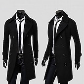 billige Trenchcoat for menn-Herre Vinterfrakk Peacoat Virksomhet Avslappet Vinter Polyester Hold Varm Vindtett jakke Yttertøy Klær Forretning كلاسيكي