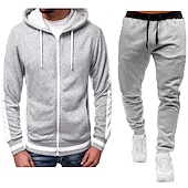 cheap Basic Tracksuits-Men's Tracksuit Sweatsuit Zip Hoodie Sweatshirt Hoodie Jacket Jogging Suits Red &amp; Black Black+Light Grey Dark Grey+Light Grey Red+Light Grey Red+Dark Grey Hooded Color Block Drawstring 2 Piece Sports
