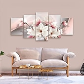 cheap Botanical/Floral Prints-5 Panels Wall Art Canvas Prints Painting Artwork Picture Lily Floral Plant Home Decoration Décor Rolled Canvas No Frame Unframed Unstretched