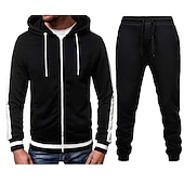 cheap Basic Tracksuits-Men's Tracksuit Sweatsuit Zip Hoodie Sweatshirt Hoodie Jacket Jogging Suits Red &amp; Black Black+Light Grey Dark Grey+Light Grey Red+Light Grey Red+Dark Grey Hooded Color Block Drawstring 2 Piece Sports
