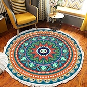preiswerte Wohn- und Schlafzimmerteppiche-Runder Teppich mit Mandala-Quaste im Ethno-Stil, Wohnzimmer, Schlafzimmer, Couchtisch, Bodenmatte