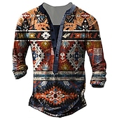 Χαμηλού Κόστους Ethnic Style-Ανδρικά Μπλουζάκι Πουκάμισο Henley Γραφική Γεωμετρία Χένλι Λευκό Θαλασσί Καμηλό Καφέ 3D εκτύπωση Δρόμος Causal Μακρυμάνικο Κουμπί-Κάτω Στάμπα Ρούχα Στυλάτο Βίντατζ Βασικό Κλασσικό