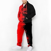 olcso Férfi 3D pulóver szett-Férfi Grafika Színes 2db 3D pulóver készletek Kapucnis felsőrész Tracksuit Hosszú ujj Hosszú nadrág Kapucni Divat Dizájn Alkalmi Napi Sport Alkalmi 3D nyomtatás Tavasz &amp; Ősz Sárga Medence Piros