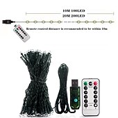 preiswerte USB-Lichterketten-weihnachtslichter fee lichterketten innen außen usb mit fernbedienung 10m 20m dunkelgrüner draht lichterketten 100/200 leds 17key fernbedienung cluster lichter urlaubslichter usb urlaub hochzeit