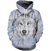 abordables Sudaderas con capucha para hombre-Hombre Lobo Estampados Sudadera Sudaderas Sudadera Con Capucha Manga Larga Sudadera con capucha Con Capucha Ropa de calle Impresión 3D Diario Deportes Negro Azul Piscina Estampado Primavera &amp; Otoño