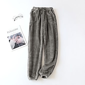 preiswerte Damen Schlafoberteile und -unterteile-Damen Pyjamahose Pjs reine Farbe schlichter Plüsch Komfort Zuhause Alltagsbett Fleece Geschenk lange Hose elastische Taille Herbst Winter Home Outfits