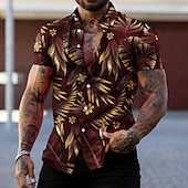 billiga Tropiska växter-Herr Grafisk Löv Tropiska växter Skjorta Hawaii skjorta Aloha skjorta Kortärmad Skjorta Nedvikt Mode Designer Ledigt Gata Dagligen Helgdag Röd grön Svart Svart / Purpur 3D-tryck S M L