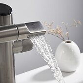 abordables Robinets de lavabo-Robinet de lavabo de salle de bain, robinet de lavabo multifonction à affichage numérique, robinet de bain rotatif à un trou en laiton (blanc/gris pistolet/noir)